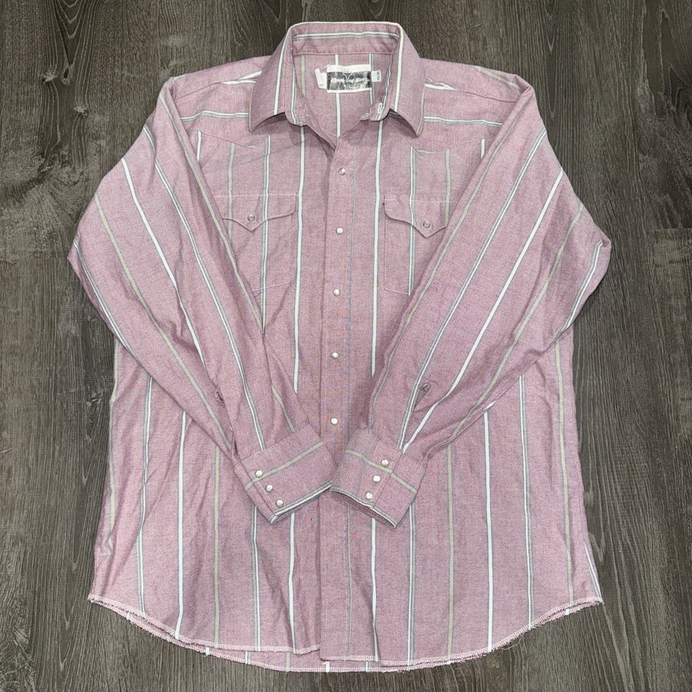 Vtg panhandle slim Oxford  western shirt men XL 25x29 pastel striped pearl snap